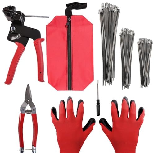 Shengbowi 150 Pieces Stainless Steel Cable Tie Gun Kit Metal Zip Ties | Tensioning Cutting Tool, 3Size Self-Locking Cable Tie 4.6x150mm/4.6x200mm/4.6x250mm, Cutter for Fence, Exhaust Pipe