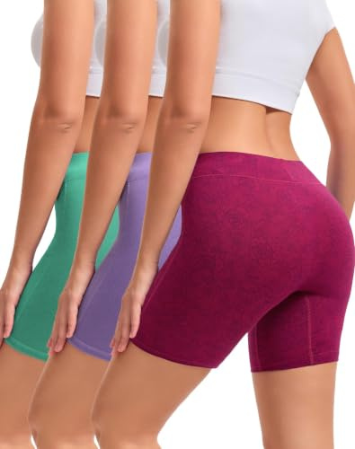 INNERSY Boxer da donna in cotone, a vita alta, antisfregamento, confezione da 3