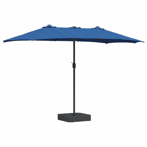 Yisssmeng Parasol de jardin bleu azur 385 x 209 x 244 cm en polyester et acier pliable avec manivelle design résistant aux intempéries pour terrasse, balcon, jardin