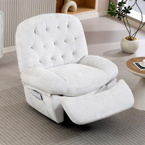AISALL Relaxsessel mit Liegefunktion, Fernsehsessel Manueller mit Fußteil Seitentaschen, TV-Sessel, Ruhesessel, Polstersessel, Wohnzimmer-Sessel, Schlafsessel (Weiß)