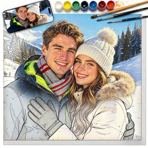 Rainsar Pintar por Numeros Personalizado para Adultos, Regalos Personalizado con Foto, Set de Cuadros para Pintar por Números para Principiantes, Ideal para Parejas, Mascotas, Decoración (20x30cm)