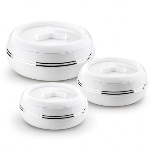 Homsmyth Premium Insulated Casserole Set of 3 (1.2L, 1.5L & 2.5L) | Stainless Steel Inner Food Container| Double Wall Insulated Hot Pot Set | Food Grade | Heat Retention Food Warmer | Ivory (White)