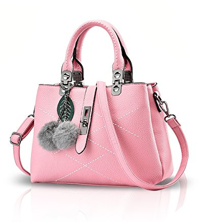 NICOLE & DORIS 2025 Nouveau Sac à Main Femme Sacs Portés Main Mode Sac Bandoulière Élégant Sac Epaule Sacoche Femme Sac à Poignée Supérieure avec Pom Poms Rose