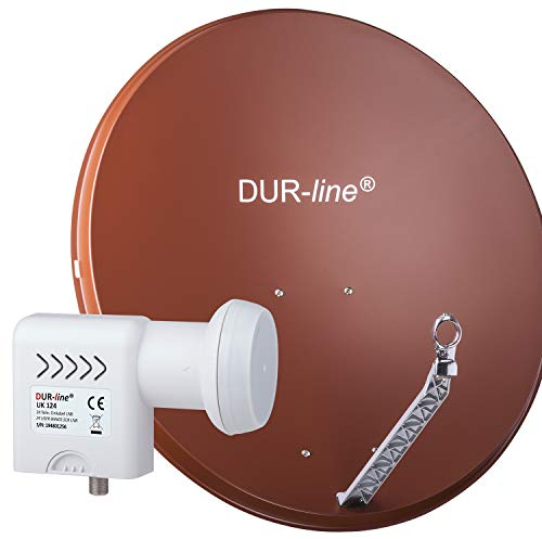 DUR-line 24 Teilnehmer Unicable-Set - Qualitäts-Alu-Satelliten-Komplettanlage - Select 85cm/90cm Spiegel/Schüssel Rot + Unicable LNB(UK 124) - für 24 Receiver/TV [Neuste Technik, DVB-S2, 4K, 3D]