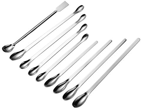 UKCOCO 9-in-1 Stainless steel sampling, laboratory scoops, mixing spatula, length 16/18/20/22 cm (silver)