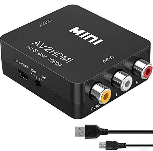 faersi RCA auf HDMI Adapter, 1080P AV zu HDMI Video Audio Konverter Adapter für PS2/PS4/Wii/Xbox/N64/PS3/VHS/VCR/TV/DVD Unterstützt PAL/NTSC mit USB-Netzkabel