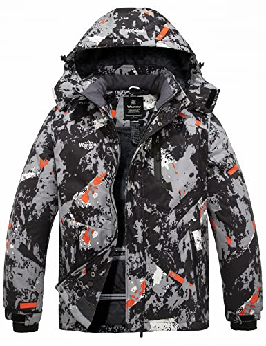 Wantdo Homme Veste de Ski Isolante Imperméable Veste Hiver Chaude Veste de Pluie Coupe-Vent Blouson de Ski Snowboard Veste d'hiver à Capuche Amovible Camouflage S