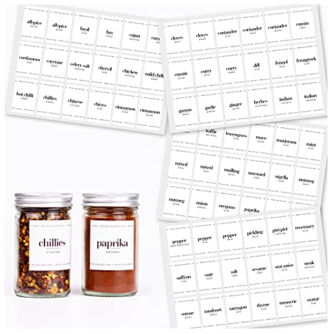 72 x Herb & Spice Jar Labels - Contemporary Printed White Sticky Herb & Spice Labels for Kitchen and Pantry Storage