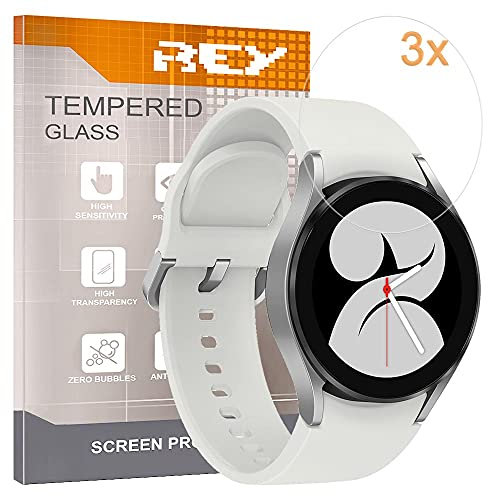 REY 3X Protector de Pantalla para Samsung Galaxy Watch 4 40mm, Cristal Vidrio Templado Premium