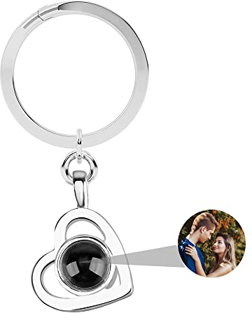 Jacklin F Personalisierter Foto-Schlüsselanhänger Personalisierter Herz-Fotoprojektions-Schlüsselanhänger Projektions-Schlüsselanhänger mit Bildseite für Frauen Männer