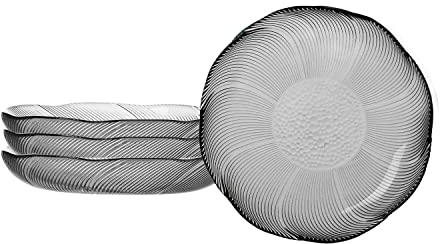 Platos cena, juego 4 platos cena vidrio 9-pulgadas, platos postre transparentes en forma pétalo, juego vajilla redonda cristal sin plomo, platos ensalada, platos cocina (9 pulgadas negro)