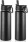 Volhoply Insulated Water Bottles with Straw Bulk 2 Pack, 660ml Stainless Steel Sports Bottle with Handle Lid, Metal Travel Water Tumbler with Wide Mouth,Reusable Water Flask for School(Black,2 Set)