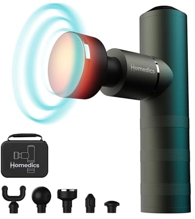 HoMedics MYTI Mini Massage Gun - Pocket Heated Electric Handheld Massagers with 5 Attachments & 4 Intensity Settings, Deep Tissue Vibrating Percussion Massager for Discomfort Ease & Travel - Green