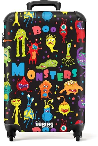 NoBoringSuitcases.com Valise Enfant, Valise Cabine, Valise Enfant Garcon, Bagages Enfant, Valise Enfant Roulette, Valise Voyage, Petite Valise Enfant, Valise Cabine 55x35x25cm (Monstres - Noir)
