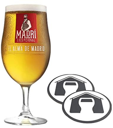 GarageBar | Madri Glass | Stemmed Chalice Beer Glass | Official Merchandise | Comes with 2X Beer Drip Mats (1, Pint/20oz)