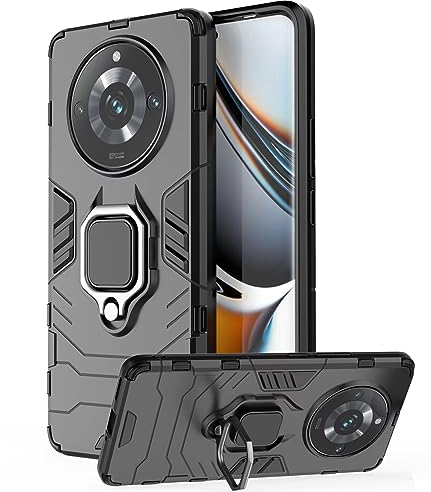 DERHAN Funda para Realme 11 Pro 5G / Realme 11 Pro Plus 5G, Fundas Resistentey Duradero, Carcasa Antigolpes con Soporte Anillo - Negro