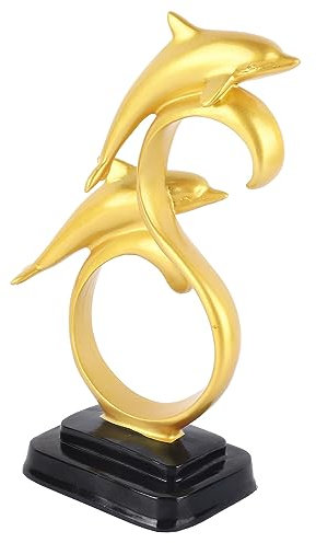 Delphin-Skulptur, mit Kronleuchter Beleuchtete Delphin-Figur, Langlebiges Kunstharz, Leicht zu Reinigen, Goldfarben, Reich an Details, Stabile Basis für Tischschrank