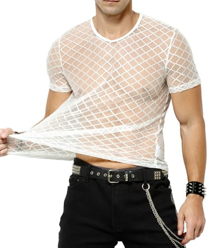 Casey Kevin Camiseta Malla Transparente Hombre, Sexy Muscle T-Shirts Negro Chaleco