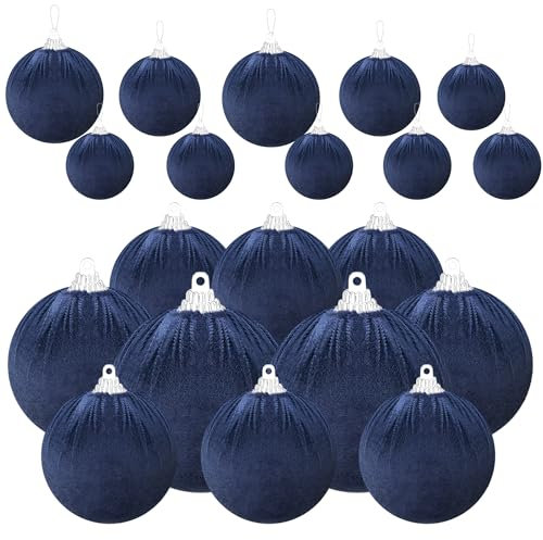 Gresorth Handgefertigt Beflockt Samt Kugeln Kunststoff Hängend Fabrik Eingewickelt Kugel Dekoration Gekonnt Weihnachten Verzierung Marine Blau 10 Stück