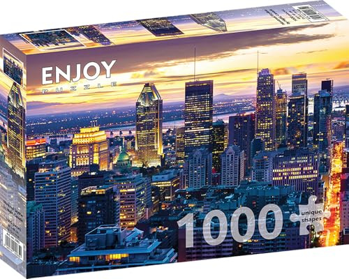 1000 Pieces Jigsaw Puzzle – Matte Finish, Soft Touch, Sturdy and Unique Pieces, Tight Fit, Vivid Colors, Missing Pieces Service – Canada Montreal Cityscape with Skyscrapers Skyline – by ENJOY Puzzle