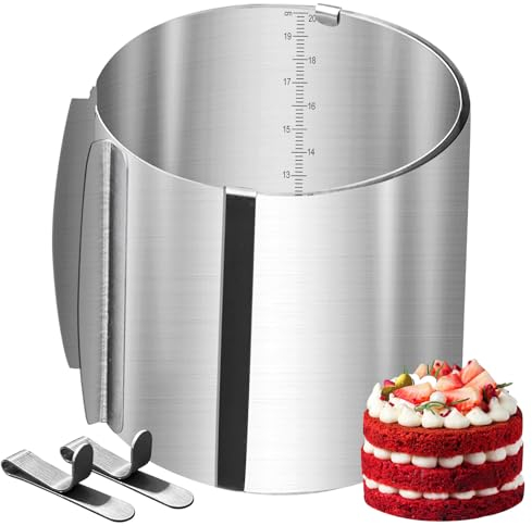 Tortenring Verstellbar Hoch 20cm - Edelstahl Tortenring mit 2 Befestigungsschnallen, Eingravierter Skala Backring Verstellbar Breite 16-31cm, Einstellbar Edelstahl Backring zum Backen und Dekorieren