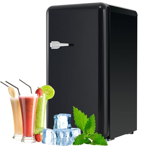 RCBDBSM Réfrigérateur Capacité utile 91L et 3 étagères en Verre Petit réfrigérateur avec bac à légumes Réfrigérateur sur Pied avec éclairage LED avec Mini Compartiment congélateur, 45x54x97 cm,Black