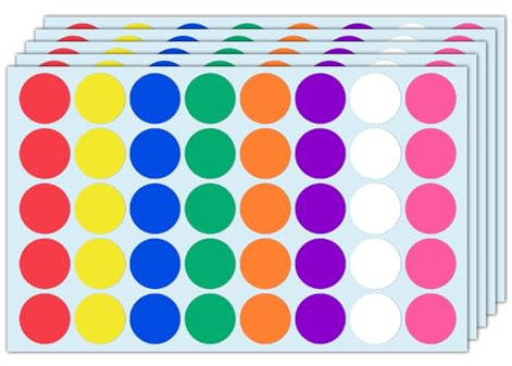 1000 Stück, 25mm Klebepunkte Bunt Runde Punktaufkleber Etiketten Markierungspunkte - 8 Farben