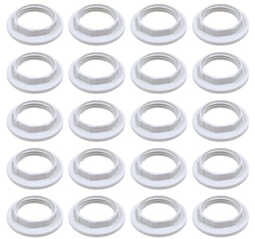 FUIPVGI 20 Piezas E14 Anillo Reductor de Pantalla de Lámpara Convertidor de Plástico, Convertidor de Anillo de Pantalla de Lámpara, Adaptador de Reductor de Anillo de Pantalla Arandela (Blanco)