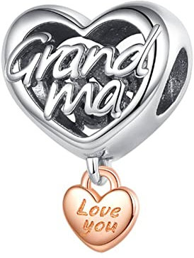 Wedanor Charme Ich liebe dich, Oma. Charms-Anhänger 925 Sterling Silber Charm Bead Pendant für Europäische Armbänder und Halsketten
