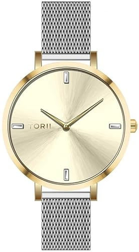 TORII Damenuhr Gold Edelstahl - rund Quarz G33SS.P4 Milanaise-Armband Strichindizes wasserdicht 50 m