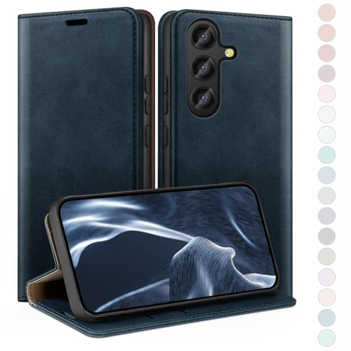 HUOUH for Samsung Galaxy S25 Wallet case with RFID Blocking PU Leather,Flip Folio Book covers,Credit Card Holder Shockproof Phone case Women Men for Samsung S25 case Dark Blue