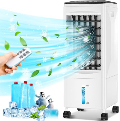 Aire acondicionado portátil, 2025 actualizado, aire acondicionado portátil 3 en 1 con control remoto, enfriamiento rápido, enfriador de aire evaporativo, 3 velocidades, temporizador 7H, aire