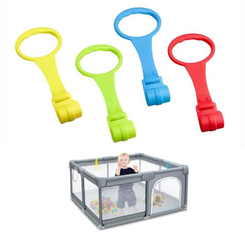 EUYKQNOI maniglie per box bambini Anelli Box Bambini,4 Pezzi Anelli per Culla Anelli Lettino Aiuta i Bambini Maniglie Box Bambini Aiuta il Bambino Ganci Box Bambini a Imparare a Stare in Piedi