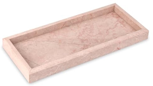 Natural Marble Tray Bathroom Vanity Tray Rectangular Decorative Countertop Dresser Trays for Key Coffee Perfume Jewelry Makeup (Pink/Cream Rose, 30 x 13 x 3 cm)