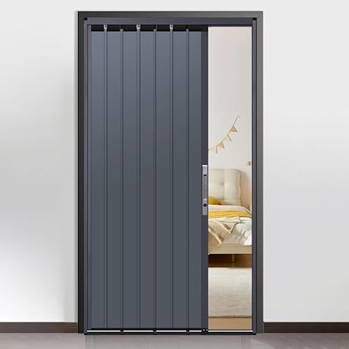 IBOWZ Porta a Soffietto, Porta a Soffietto Grigia con Serratura Interna, Porte scorrevoli in Metallo per Porta, dispensa, Fattoria.