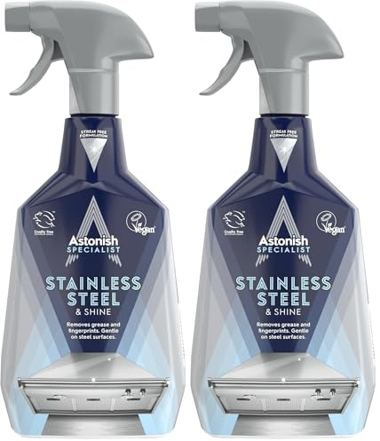 Astonish Specialist Stainless Steel and Shine Spray, for Polished Surfaces, Clear Waters, 750ml (Pack of 2)