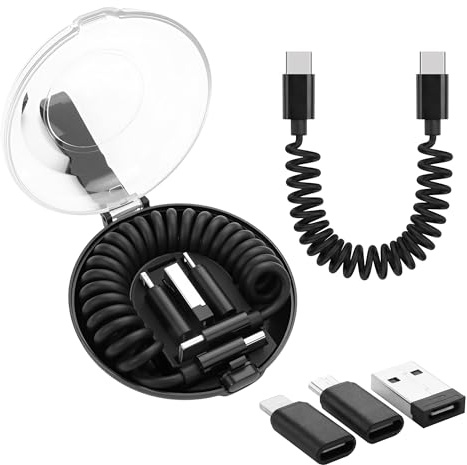YACSEJAO Multi USB C Spiral Ladekabel Adapter Set mit Aufbewahrungsetui | Schnellladung und Datenübertragung,kompatibel mit iPhone,Smartphones,Laptops und Powerbanks