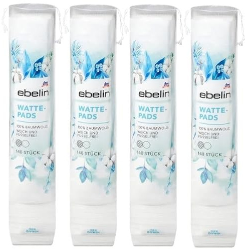 Ebelin Wattepads, 100% Baumwolle, Sauerstoffgebleicht, Chlorfrei, Strukturierte und Glatte Seite, Weich, Fusselfrei, Zum Abschminken, Auftragen von Gesichtswasser, Entfernung von Nagellack 560 stk