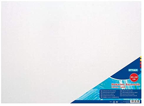 Stylex 28669 - Malkarton, 40 x 60 cm, Karton 3 mm stark, mit 100 Prozent Baumwollgewebe bespannt, weiß grundiert, für Öl-, Acryl- und Temperafarben, Gouache - Malerei und Serviettentechnik