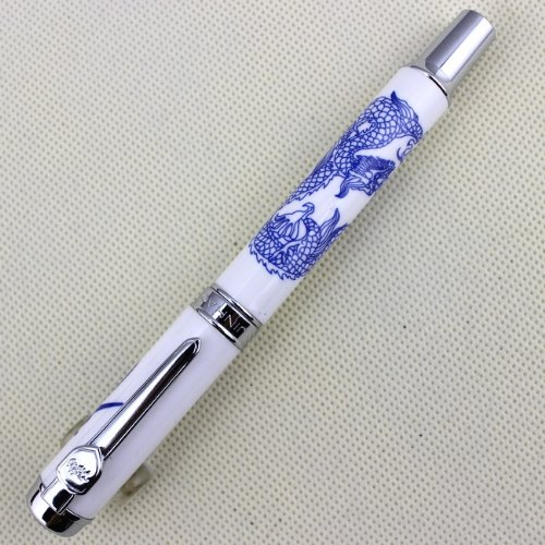 Luxus-Füllfederhalter Jinhao 950 blau und weiß Porzellan-Drache Medium Nib 18kgp