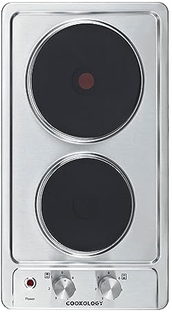 Cookology SEP300SS 30cm Cooktop Solid Plate Domino Hotplate Hob in Stainless Steel - 2 Cooking Zones - Built-in Worktop - 6 Heat Settings - Rotary Dials