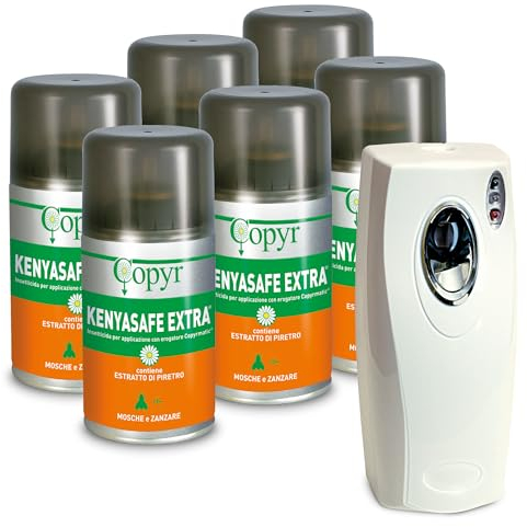 Copyr Kenyasafe Extra - Insetticida Antizanzare, Mosche e Insetti Volanti, 6 Bombole 250ml, Piretro Insetticida Biologico Repellente Zanzare Professionale Casa, Ho.Re.Ca., Settore Pubblico e Sanitario