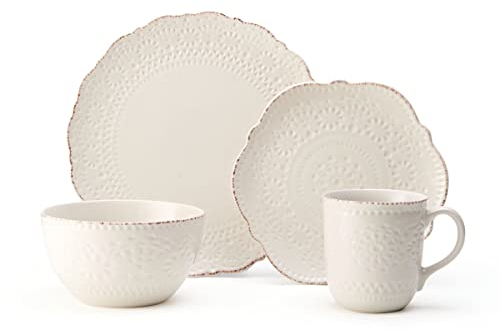Pfaltzgraff Chateau Cream Service de table en céramique 16 pièces pour 4 personnes Blanc cassé