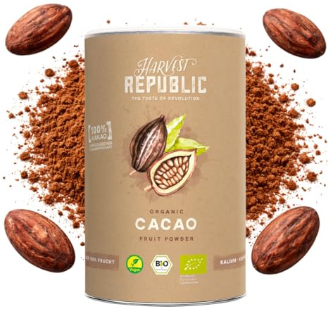 HARVEST REPUBLIC Bio-Kakaopulver aus hochwertigen Bio-Kakaobohnen | Perfekt für Smoothie Bowls, Porridge und Frühstücksbowls | 100% echter Kakao ohne zugesetzten Zucker (125 g)