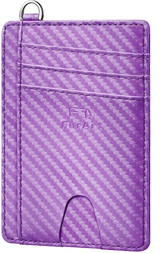 FurArt Portefeuille Minimaliste Fin, Porte-Cartes de Crédit avec Blocage Anti RFID, Les Femmes Hommes, Démontage Manille en D,Violet en fibre de carbone