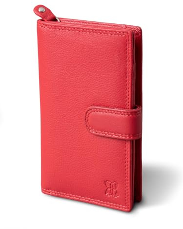 Lakeland Leather Women's Real Leather Medium Tab Purse in Red 8 Card Slot