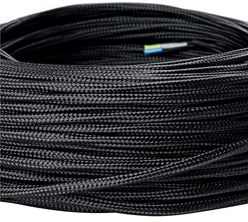 ORION LIGHTSTYLE Textilkabel 5 m Schwarz, 3-adrig, (3x 0,75 mm²) - Elektrische Kabel aus Kunststoff mit Erdleiter für Pendelleuchten, Hängelampen, Kronleuchter, Lampenschirme