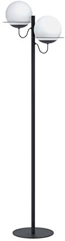 EGLO Stehlampe Sabalete, 2 flammige Stehleuchte Modern, Standleuchte aus Stahl und Glas, Wohnzimmerlampe in Schwarz, Weiß, Opal-Matt, Lampe mit Tritt-Schalter mit E27 Fassung