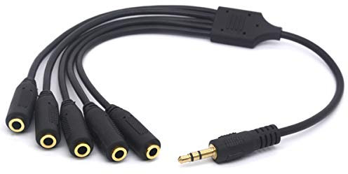 Tomost Répartiteur de casque 3,5 mm, 5 voies 1/8 1 mâle vers 5 femelles TRS stéréo câble d'extension audio