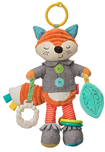 Infantino Go Gaga Playtime Pal Fox, sensorisches Spielzeug zur Befestigung am Kinderwagen oder Autositz, für Neugeborene und Babys, Beißring und Rassel, Silikon-Fuchs zum Zahnen
